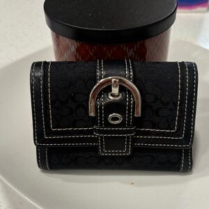 Coach Black Wallet with White Stitching